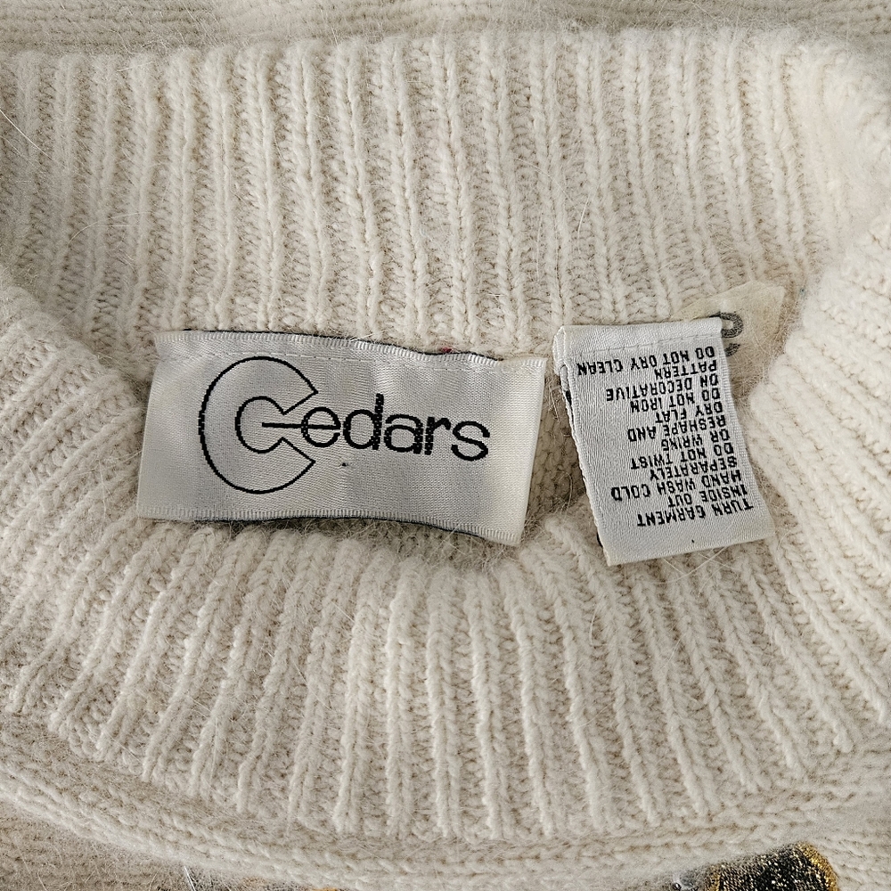 Vintage Cedars Angora Silk Wool Sweater Small Embellished 80s 90s Off White Gold - Picture 3 of 14